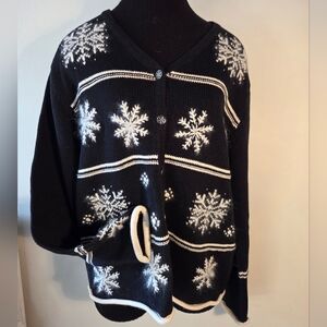 10-12 M Black Snowflake Sweater Cardigan Beaded Machine Washable